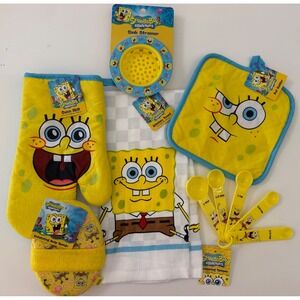 SpongeBob SquarePants Kitchen Towel Oven Mitt Spoons Sink Strainer Set